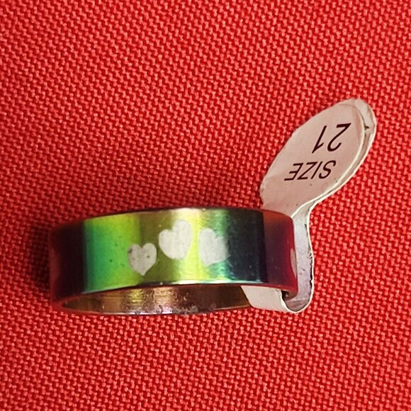 Stainless Steel Multi Color Hearts Ring Size 21 Unisex - Picture 1 of 11
